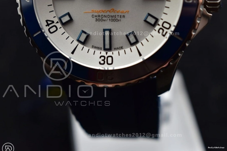 Cozy White Rubber on 1:1 Best BLSF Automatic SuperOcean 42 Dial A Blue Strap 1162 SS Edition 0517